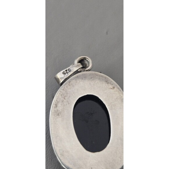 Vintage 925 Sterling Silver Oval Black Onyx Stone 1 3/4" Drop Pendent 10 Grams - Picture 4 of 7